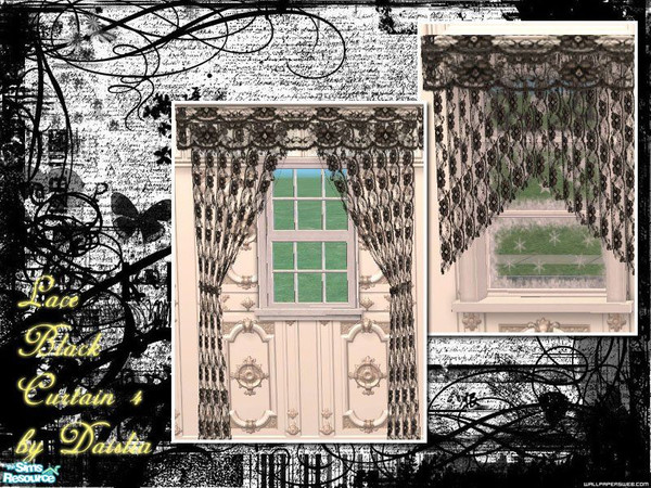 Sims 2 — Black Lace Curtain Set - 4 by Daislia — Maxis Recolour of \"Veil of Dreams\"(Deluxe) New design, No EP