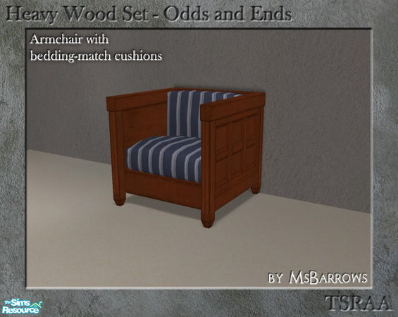 Sims 2 — Heavy Wood - Bedding-Match Armchair by MsBarrows — Armchair re-meshed so that the cushions use the textures of