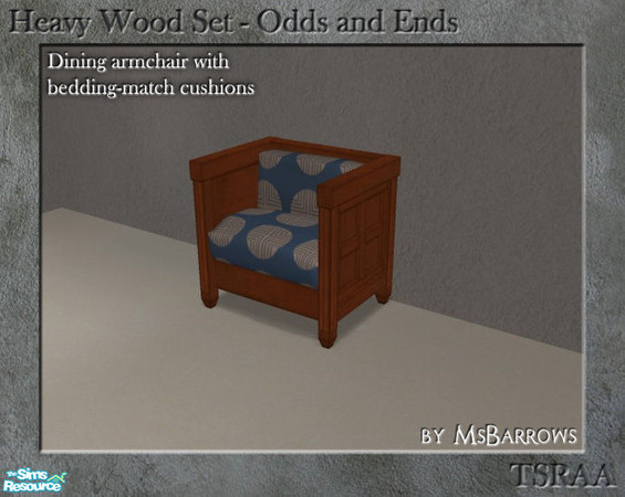 Sims 2 — Heavy Wood - Bedding-Match Dining Armchair by MsBarrows — Dining armchair re-meshed so that the cushions use the
