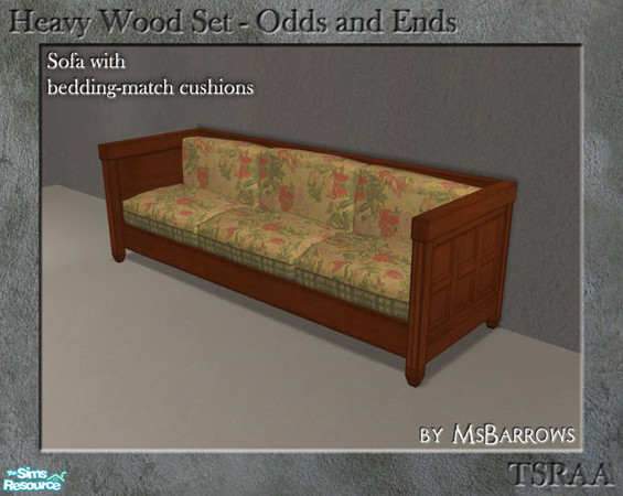 Sims 2 — Heavy Wood - Bedding-Match Sofa by MsBarrows — Loveseat re-meshed so that the cushions use the textures of the