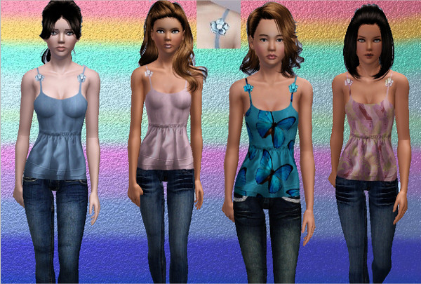 Sims 3 — Flowered Strap Top by Precious_Sims — pretty top with flower on each strap.Recolorable.