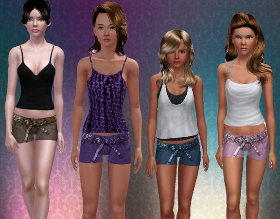 Sims 3 — Short With Sequin Belt by Precious_Sims — recolorable version included