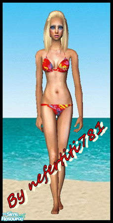 Sims 2 — Red Chiffon Bikini by nefertiti781 — Red chiffon like bikini. i found this material online and fell in love with