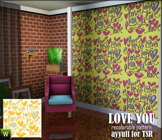 Sims 3 — Love You  by ayyuff — recolorable pattern 