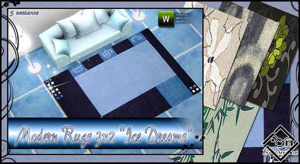 Sims 3 — Modern Rugs Ice Dreams by Devirose — by Devirose -A set of 5 rugs,in ice colors and with flowers :) 1 green with