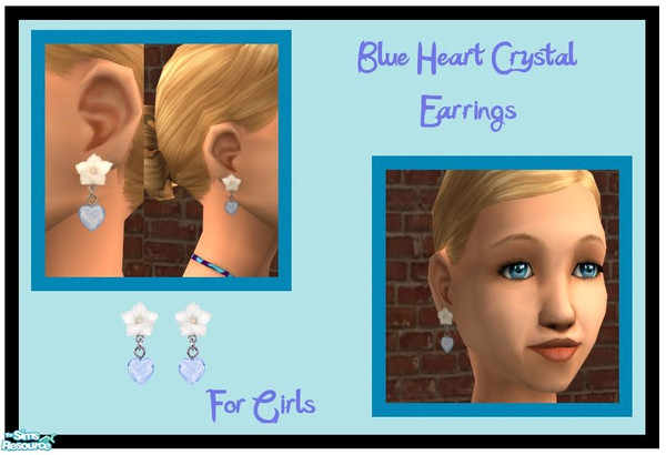 Sims 2 — Blue Crystal Heart Earrings - Girl by sinful_aussie — Dangle earrings with a blue crystal heart for girls.