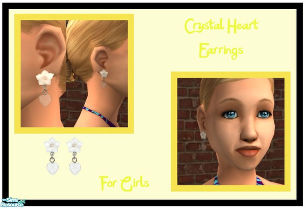 Sims 2 — Crystal Heart Earrings - Girls by sinful_aussie — Flower earrings with heart crystal.