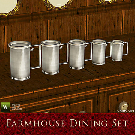 Sims 3 — Farmhouse Mugs by Cashcraft — It's a set of antique mugs with unique handles. Created by Cashcraft for TSR.