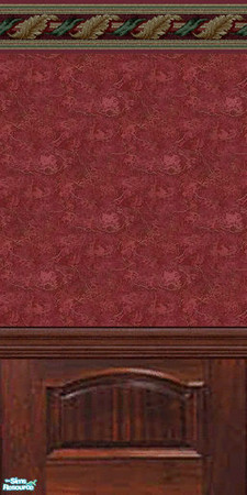 Sims 2 — MRC Wall 413 by MidnightRose — A classy dark red mottled wallpaper over wainscot. Created by Midnight Rose.