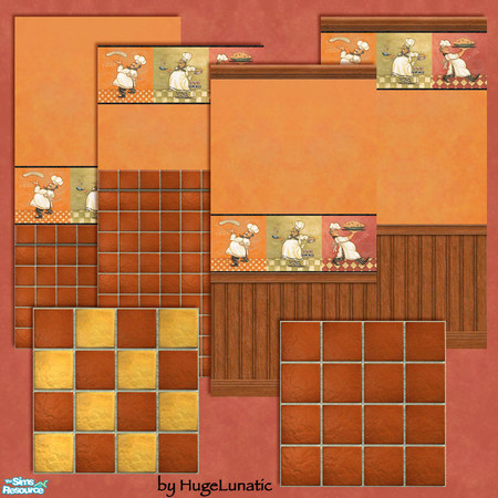 Sims 2 — Bistro Wall Set in Orange by HugeLunatic — Pizzeria! Wall set for your business including kitchen area with tile
