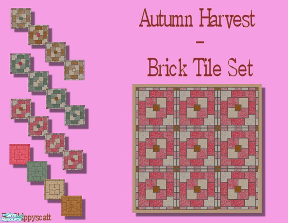 Sims 2 — Autumn Harvest Brick Tile Set by skippyscatt — Granite brick makes up the mosaic of these tiles for your Autumn