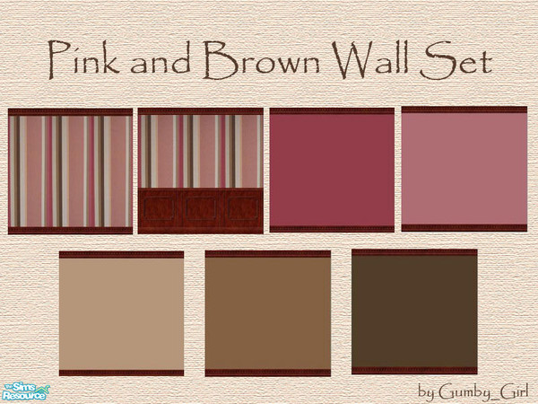 Sims 2 — Pink and Brown Wall Set by Gumby_Girl — Collection of Pink and Brown paints with matching pink and brown stripe