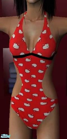 Sims 2 — 3 Hello Kitty Monokinis - Swimsuit 3 by VoiceOfTheFell — Red Hello Kitty monokini found on Hot Topic\'s website