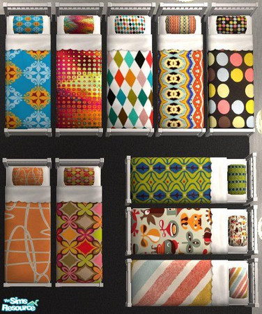 Sims 2 — 10 Colorful Bedding Set by TheNinthWave — Included are 10 new colorful beddings. These will go on any Maxis or