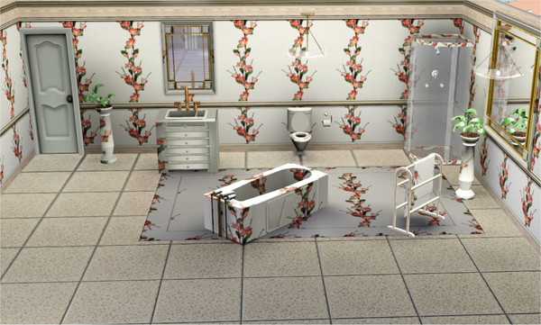 Sims 3 — marcorse_in blossom pattern by marcorse — Single, upright sprays of fruit tree blossoms on a linen weave