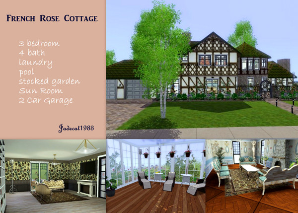 Sims 3 — French Rose by jadepanther198303 — 3 bedroom 4 bath laundry stocked garden 2 car garage sunrooom pool outdoor