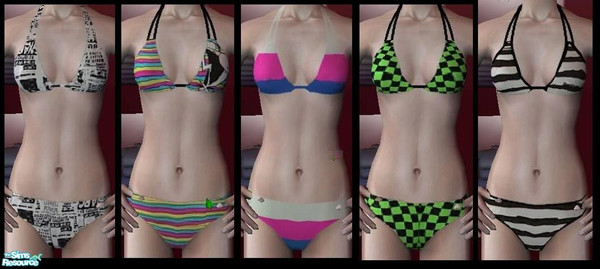 Sims 2 — 5 Hot Topic Double Strap Bikinis by VoiceOfTheFell — 5 Double Strap Bikinis as seen on Hot Topic\'s website,