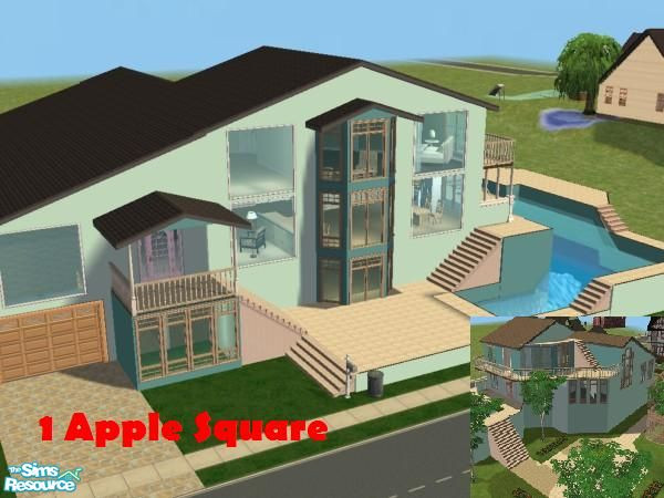 Sims 2 — 1 Apple Square by ginger118 — A beautiful residential lot featuring an upper-story pool that flows to ground