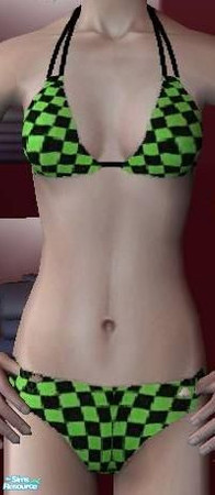 Sims 2 — Black and Green Checker Double Strap Bikini by VoiceOfTheFell — A neon green and black checkerboard double-strap