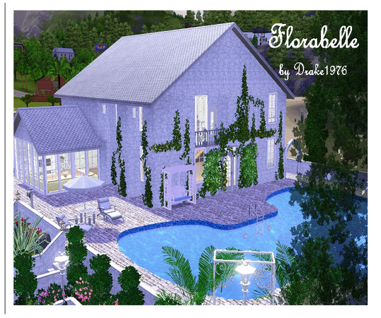Sims 3 — Florabelle by Drake19762 — One bedroomed home with outdoor sauna and swimming pool. Also has a conservatory and