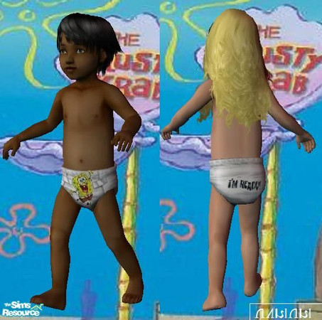 Sims 2 — Spongebob \'I\'m Ready\' nappy! by Nadindi — A nappy with spongebob on it and his famous catchphrase on the