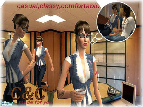 Sims 2 — C&C set by Cassandre - workaholic blue by kibanahnah — From a set of 5 casual clothings for adult . A white