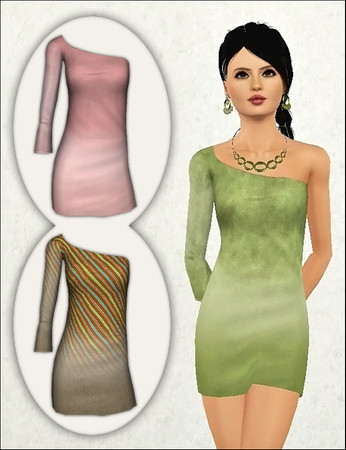 Sims 3 — Dress with One Hand Sleeves [Teen] by Tomislaw — New Mesh with Sleeves - 3 recoorable a bit more transparency