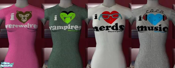Sims 2 — 4 David and Goliath i heart Shirts by VoiceOfTheFell — 4 \'i heart\' shirts by David and Goliath ^^ for more