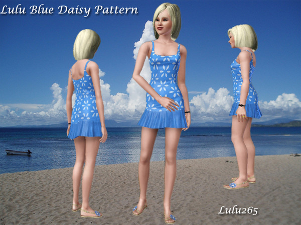 Sims 3 — Lulu Blue Daisies by Lulu265 — Blue daisy pattern fully recolourable for use anywhere