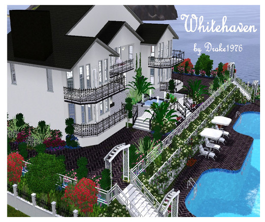 Sims 3 — Whitehaven by Drake19762 — Three bedroomed villa with outdoor pool and sauna. Fully landscaped with barbecue