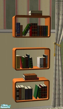 Sims 2 — Respite Living Room - Bookcase by Riverwillows — Warm cream and green colors brighten this restful living room.