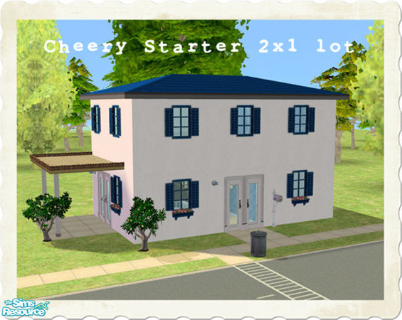 Sims 2 — Cheery Starter by Aurelia — Cozy blue and white themed starter house on a 2x1 lot. There is just enough room to