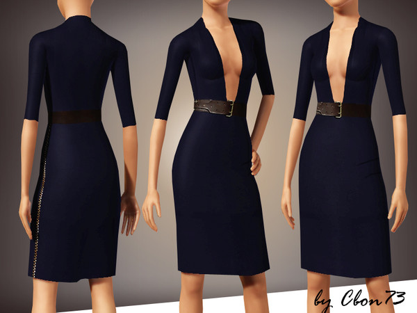 Sims 3 — Deep V-Neck Cocktail Dress by Cbon73 — This navy stretch-twill dress with a deep V-neck epitomizes elegant