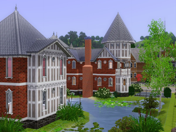 Sims 3 — maison Burbank  by danvyl2 —  maison victorienne au allure d'un chateau construite sur l'etang Burbank