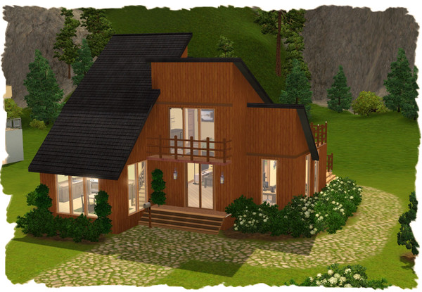 Sims 3 — Modern Cabin (NO CC) by elena99e2 — This small, yet accommodating three bedroom is perfect for Sims who love the