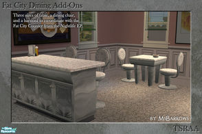 Sims 2 — Fat City Dining Add-Ons by MsBarrows — Three sizes of table, a chair, and a barstool to match the Fat City