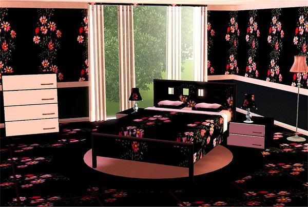 Sims 3 — marcorse_moonflowers pattern by marcorse — Pretty pink flowers are striking against a midnight black background.
