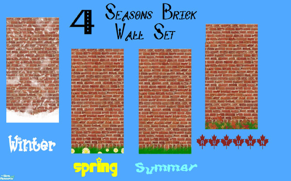 Sims 2 — 4 Seasons Brick Wall Set by Yokoshima_Juggalette — These walls are accented with GENUINE PLASTIC! That\'s right!