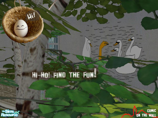 Sims 2 — Swan by artrui — A set of four items. It apears under the category \"Wall/Paint\". Caricature by