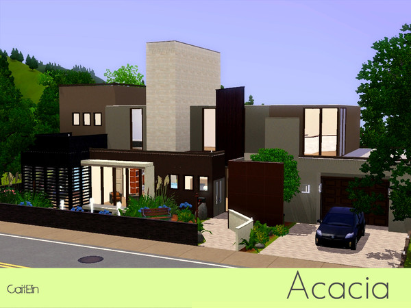 Sims 3 — Acacia by CaitElin — This lovely contemporary home includes: -2 Bedrooms -1 Bath -1 Car Garage -Pool -Landscaped