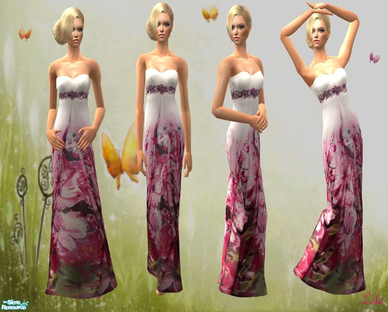 Sims 2 — White Floral Gown by LolaG123 — A beautiful white gown with a floral print and beading around the bodice, Tony