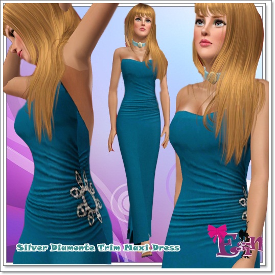 The Sims Resource - Silver Diamonte Trim Maxi Dress