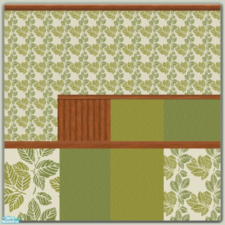 Sims 2 — Gold Leaf by HugeLunatic — A nice 1960\'s style green and gold flocked palmleaf print. Includes walls and