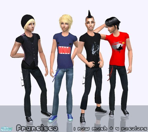Sims 2 — Casual Guys - Collection 07 for Teen Males by francisssko — 1 new mesh (included) + 4 recolors! Enjoy ^_^