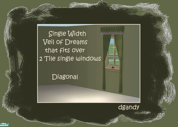 Sims 2 — Single Veil of Dreams for 2 Tile Single Window - Diagonal by Dgandy — This single width Veil of Dreams is