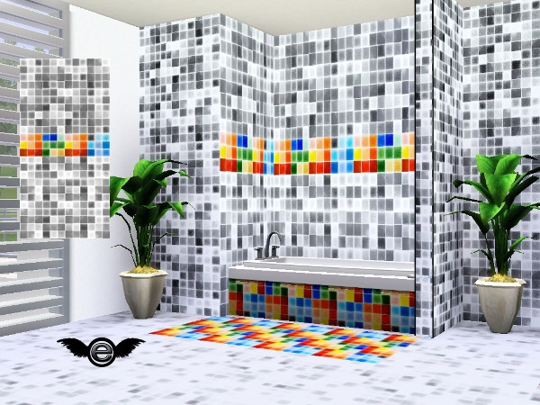 Sims 3 — Walpaper Modern Bath Tile-withcolorBorder-middle by engelchen1202 — Walpaper Modern Bath