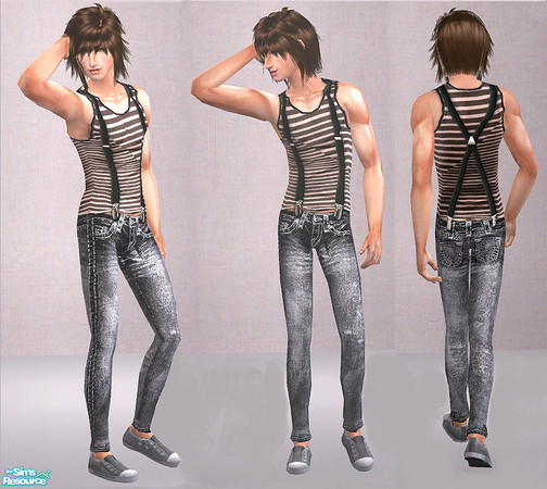 Sims 2 — OpenHouseForSims2 AM Long Capri - Openhouseforsims2neutralacid by openhousejack — striped tank with suspenders