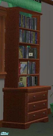 Sims 2 — TC76 Evergreen Living Room Bookcase by DiamondSim — Hutch type bookcase with three drawers.