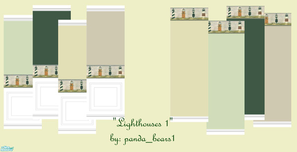 Sims 2 — Lighthouses 1 by panda_bears1 — Set of 8 neutral color walls with lighthouse border.