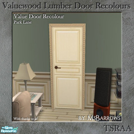 Sims 2 — ValueWood Door Recolours - Park Lane by MsBarrows — A recolour of the ValueWood Lumber \"Justa Door\"